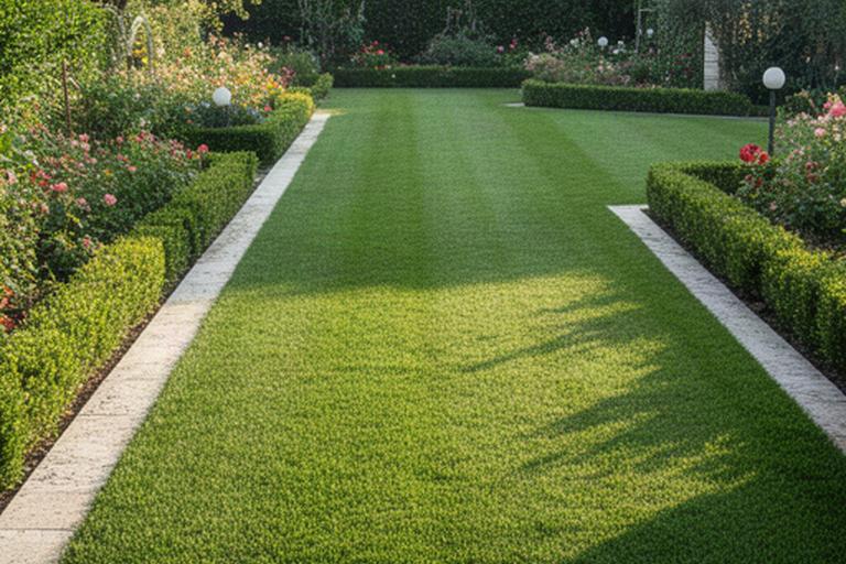 Prato verde appena tagliato con bordure pulite in un giardino residenziale campano